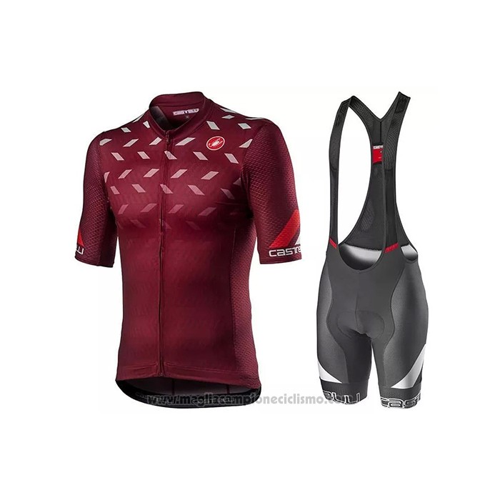 2021 Abbigliamento Ciclismo Castelli Scuro Rosso Manica Corta e Salopette (5)